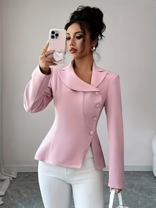 <span class=keywords><strong>Blazer</strong></span> Invernale da Donna Rosso Taglie Forti, Lavorato a Maglia, Tinta Unita, Scollo a V, Monopetto, Stile Business - Product Image 3