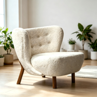 Canapé simple de style nordique pour salon, chambre, appartement, fauteuil lounge, fauteuil design en velours de laine blanc de luxe léger, fabriqué en Chine