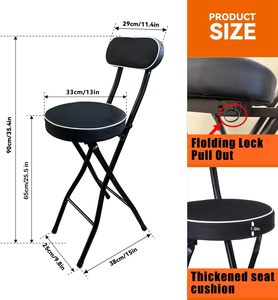 2 Taburetes de Bar Plegables Negros Modernos, Sillas de Comedor Portátiles con Acolchado de Cuero, Taburetes Altos para Isla de Cocina para <span class=keywords><strong>Adultos</strong></span> - Product Image 3