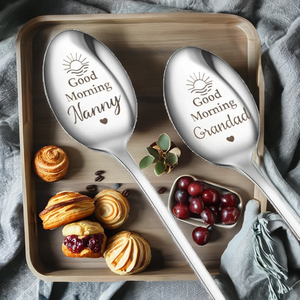 Wsx Modern Stainless Steel Spoon <b>Gifts</b> <b>for</b> Grandparents Nanny Valentine's Day Stocking Fillers Engraved 'Good Morning' Heart - Product Image 2