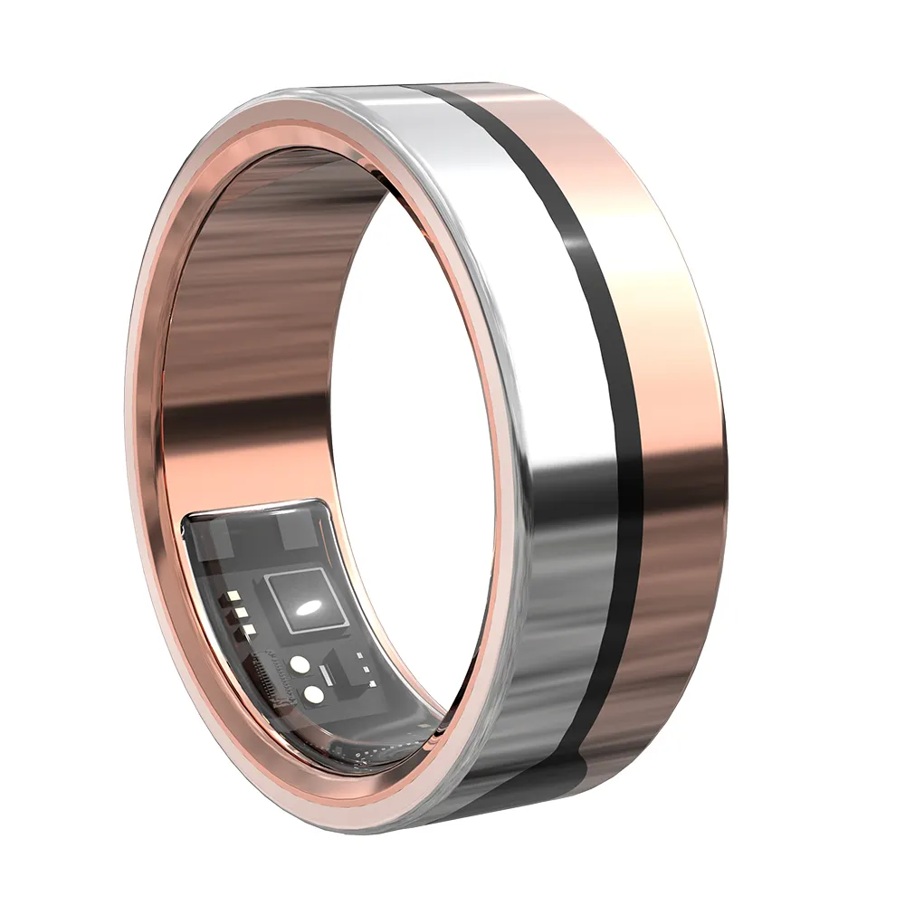 NFC fungsi kontrol sentuh SOS pelatuk sentuh untuk membantu Monitor denyut jantung cincin pintar emas mawar