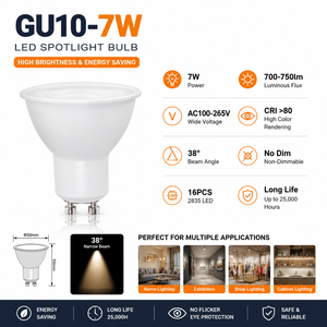 หลอดไฟสปอตไลท์ LED 7W ฝังน้ำหนักเบาแบบ GU10หลอดไฟอลูมิเนียม + พลาสติก38มุมลำแสงใช้ในบ้านสำนักงาน - Product Image 6