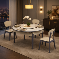 Table extensible 8 places en pierre frittée avec structure en bois massif, transformable en ronde/ovale, et chaises rembourrées – Ensemble de salle à manger de luxe pour la maison