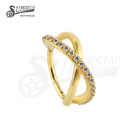 SUPERSTAR Anneau de piercing en acier inoxydable 316L, segment articulé clicker, serti de zircone cubique (CZ) en forme de X, pour septum, nez, daith et hélix