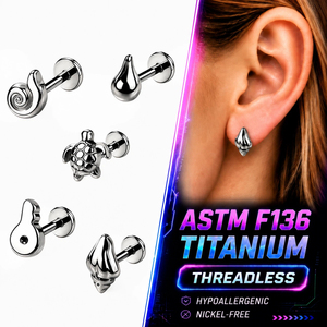 Fashion Cute Ocean &amp; Plant Shape Flat Back Stud ASTM F136 Titanium Hypoallergenic Women Ear Piercing Accessories - Product Image 1