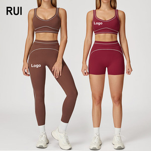 Ensemble de yoga sans couture pour femmes RUIQUWIN, respirant, avec des rayures, soutien-gorge de sport à haute élasticité, leggings de yoga à séchage rapide, ensembles de fitness pour la salle de sport - Product Image 1