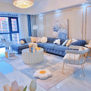 Juego de Sofás Seccionales de Tela Rosa de Estilo Americano Europeo, Esponja de Alta Densidad, Botones Decorativos de Lujo, Forma Curva - Product Image 2