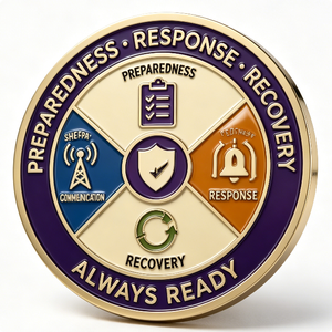 Preparedness Response Recovery Medal Gold Plated Zinc Alloy Hard Enamel Circular Business Gift Always Ready - Product Image 1