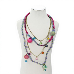 Bohemian <b>Statement</b> <b>Necklace</b> Women's Multicolor Animal Pendant Layered Chain Fabric Beads Gold Plated Handmade Party Jewelry Gift - Product Image 3