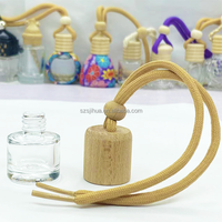 Diffuseur de voiture suspendu transparent 6 ml, bouteille carrée en verre dépoli avec couvercle en bois et bouchon à vis, bouteille vide de haute qualité 8 ml motif fleur de rose