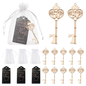 Décapsuleur vintage personnalisé en forme de clé squelette, cadeau pour invités de mariage, fête, anniversaire, avec sacs en organza - Product Image 1