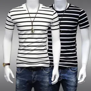 T-shirt d'été à rayures T-shirt à manches courtes pour hommes Slim Fit Youth Student Round Neck Versatile Thin Half Sleeve Camo Stripe T-shirt