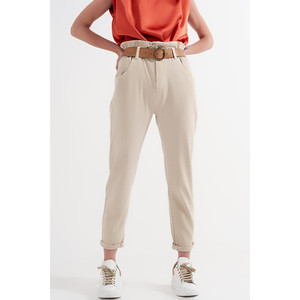 Vaqueros Mom con Cintura Elástica Tipo Bolsa de Papel en Beige - Product Image 2