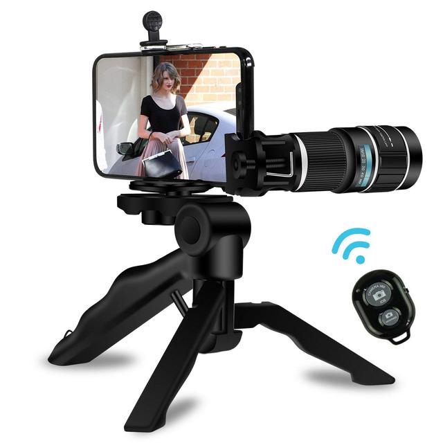 Cell Phone Telephoto Telescope Camera Lens 20x Telephoto Lens+ Flexible Phone Tripod + Photo Holder + Wireless Remote Shutter
