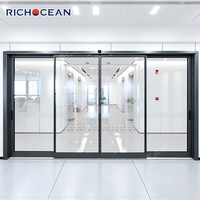 Porte extérieure commerciale à économie d'énergie RICHOCEAN, porte coulissante automatique en aluminium à double vitrage noir pour supermarché