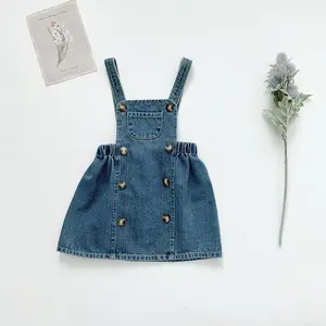 Virgilkids nuovi prodotti per bambini abito in Denim con bretelle in cotone gonna alta elastica per Jeans per ragazze gonne in Denim