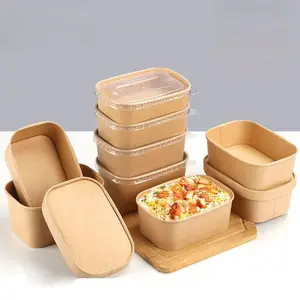 500ml 750ml 1000ml 1100ml 1300ml 1500ml rectangular square takeout paper bowl Food Container white paper bowl with PP paper lid
