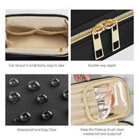Sac de rangement pour maquillage à double couche, étanche, trousse de toilette de voyage avec compartiment séparé pour les pinceaux