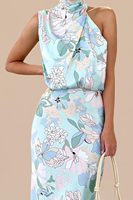 Robe longue de soirée élégante PRETTYGARDEN pour femme, collection été 2026, motif floral vintage, en satin de polyester, sans manches, col montant, importée