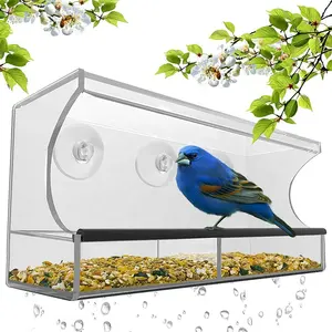 Alimentatori di acqua per uccelli con ventosa in acrilico trasparente funzionale con gabbia per uccelli