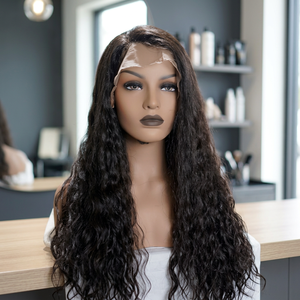 Perruques en cheveux indiens, Lace Front Wig, Ondulations profondes, Fibre ignifuge à basse température, Brun moyen, Dentelle, Ligne de cheveux naturelle, Sans colle, Petites/grandes tailles - Product Image 3