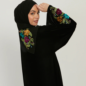 Dubai Winter <strong>Black</strong> 3D Embroidered Abaya Clothing Islamic Clothing Luxury Flower Embroidered and Adorned <strong>Velvet</strong> Enclosed Abaya - Product Image 1