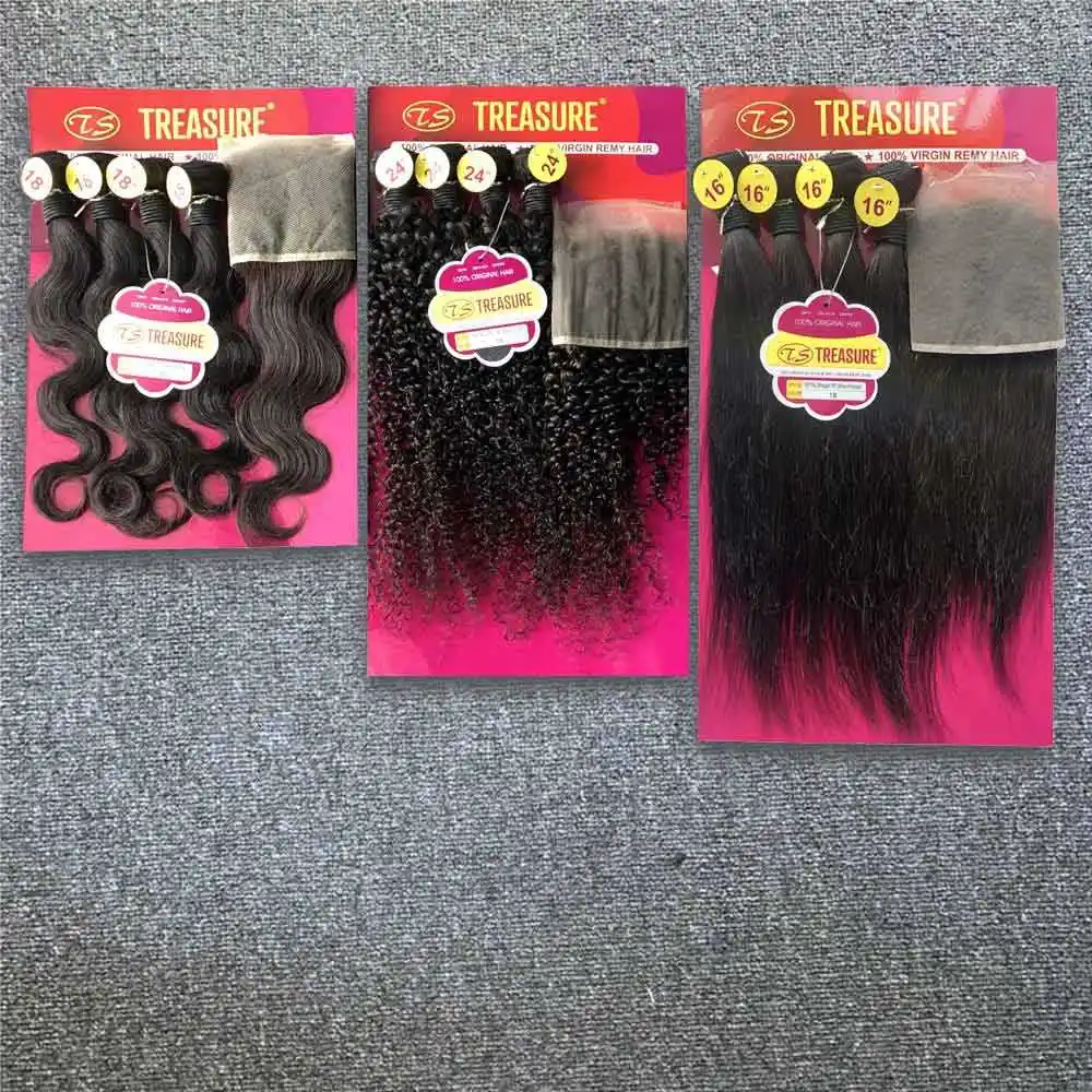 Grosir 4 + 1 paket rambut dengan rambut depan tahan lama bayi warna indah 100% rambut manusia Brasil 4 bundel dalam paket