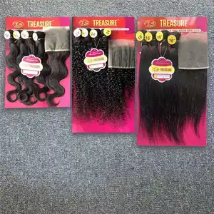 Commercio all'ingrosso 4 + 1 pacchetto di capelli con capelli anteriori di lunga durata bambino bel colore 100% capelli umani brasiliani 4 fasci In un pacchetto