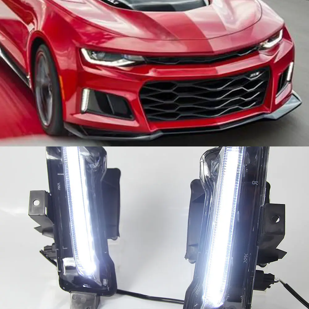 Lampu Kabut LED DRL Mobil, Lampu Kabut Siang Hari dengan Sinyal Kuning untuk Chevy Camaro ZL1 RS 1LT 2016 2017 2018 2019, 2 Buah