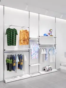 Silver Column Simple Lift Up Wall Men's Clothing Shop Shelves Woven Strap Shelf Organizer Plastic Organization Ship Shelves