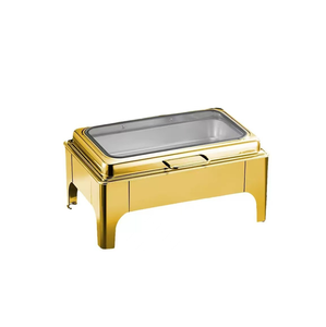 Juego de Recipientes para Calentar Alimentos de 9L, de Acero Inoxidable, con Base Alta Dorada, Funciona con Alcohol, para Cocina Comercial, Buffet, Restaurante, Hotel - Product Image 2