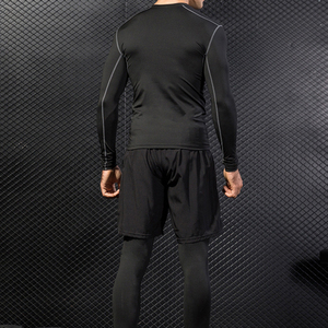 Erkek egzersiz seti spor kısa kollu üst kısa pantolon uzun taban katman Legging koşu atletik giyim spor seti - Product Image 3