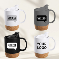Mug en céramique de 14 oz avec base en liège, personnalisable, blanc/noir, tasse de voyage, mug à café en céramique de Noël avec fond en liège et couvercle en PP, vente en gros