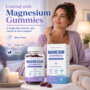 Complément de citrate de magnésium pour adultes en gommes 200 mg, haute biodisponibilité pour le soutien immunitaire, 60 gommes, OEM, 2 gommes par portion - Product Image 3