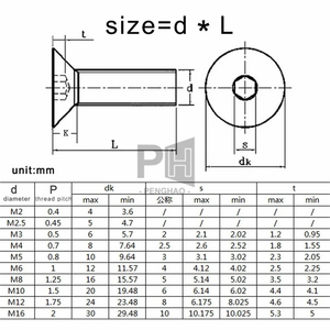 M2 M2.5 M3 M4 M5 M6 Grado 10,9 óxido negro galvanizado de alta resistencia cabeza plana hexagonal tornillo de cabeza avellanada - Product Image 3