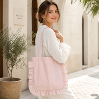 Sac fourre-tout en toile personnalisé à volants, motif lettres, souple, grande capacité, réutilisable, pour cadeau d'affaires ou usage quotidien