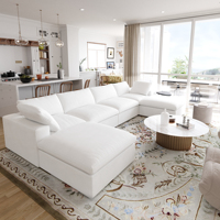 ATUNUS - Juego de Sofás Modulares Seccionales para Sala de Estar, Modernos, en Forma de U y L, de Tela de Plumas Blanca Beige, de 3, 4 y 7 Plazas