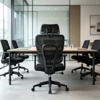 Chaise de bureau ergonomique haut de gamme en maille avec dossier réglable, support lombaire, appui-tête et dossier haut pivotant pour ordinateur