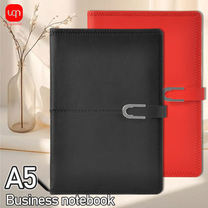 Logotipo personalizado A5 PU Tapa dura cuaderno botón diseño línea Horizontal Diario Negocio personalización - Product Image 2