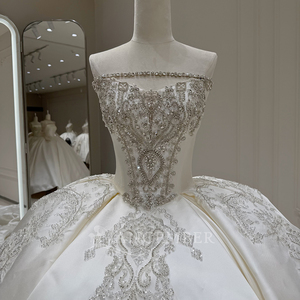 Xx81 Luxury Modern Ivory Strapless Satin <b>Ball</b> <b>Gown</b> Quinceanera Dress Beaded Crystal Applique Bridal Wedding Prom Chapel Train - Product Image 2