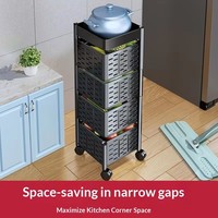 Étagère de cuisine à plusieurs niveaux, boîtes de rangement en fil métallique empilables et paniers rotatifs pour fruits et légumes avec roulettes