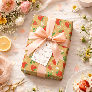 Daily cute strawberry kraft <b>paper</b> gift <b>wrapping</b> <b>paper</b> - Product Image 4