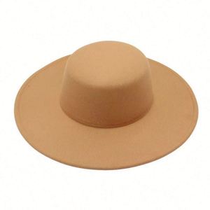 2023 New <b>Flat</b> Top Woolen Felt <b>Hat</b> Bowler <b>Hat</b> Jazz French Wide Brim Fedora <b>Hats</b> Women Wholesale - Product Image 1
