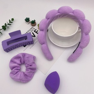 Famous Square Claw Cloud Headband Set, Macaron Color Elastic <strong>Scrunchie</strong> &amp; Makeup Sponge, Trendy Makeup &amp; Hair Styling Kit - Product Image 6