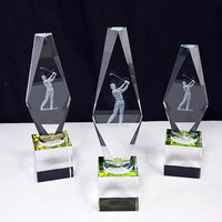 Trophée de golf en cristal 3D avec laser, trophée en cristal de verre, base en cristal arc-en-ciel MH-N514