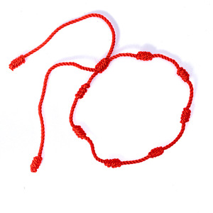 Bracelet en corde rouge fait à la main, Style mexicain espagnol chaud ne se décolore pas rouge et noir tissé à sept nœuds - Product Image 3