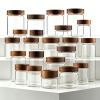 Pot de conservation en verre hermétique avec couvercle en bois d'acacia, boîte à épices, récipient de cuisine, joint en silicone, pour aliments secs, thé, logo personnalisé, vente en gros