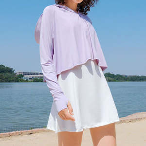 Nouveau design brodé, protection solaire d'automne, respirant, doux pour la peau, sweat-shirt de pêche court pour femmes, protection UV en plein air, léger - Product Image 2