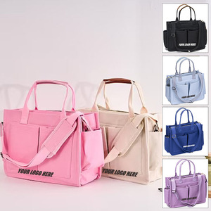 Sac fourre-tout en <span class=keywords><strong>toile</strong></span> Qetesh pour femme, personnalisable avec nom et logo, multi-poches, bandoulière réglable, sac à bandoulière pour ordinateur portable, pour le travail, la plage, la salle de sport - Product Image 1