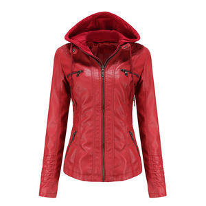 Veste zippée coupe-vent en similicuir pour <span class=keywords><strong>femme</strong></span> PASUXI, capuche amovible, respirante, surdimensionnée, streetwear printemps automne, ensemble deux pièces - Product Image 5